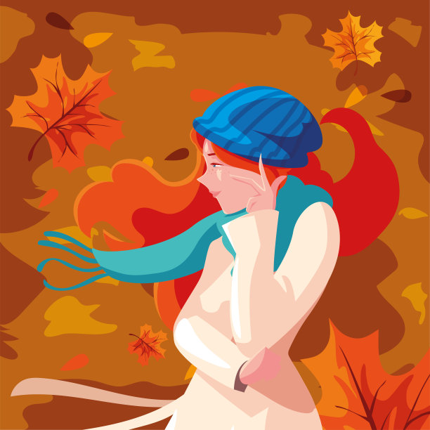 女人在秋天矢量设计图片下载