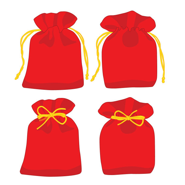 红色袋子与黄金钱在白色背景插图矢量图片下载