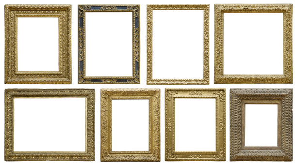 金色复古框架孤立在白色背景(包括所有剪辑路径)图片下载