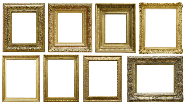 金色复古框架孤立在白色背景(包括所有剪辑路径)图片下载