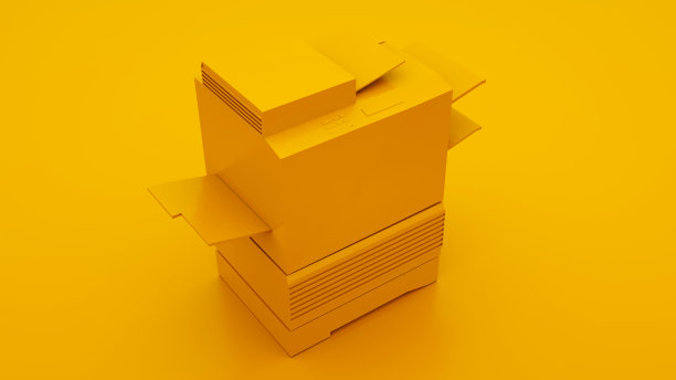 黄色的办公室打印机。最小的思想概念。三维演示图片下载