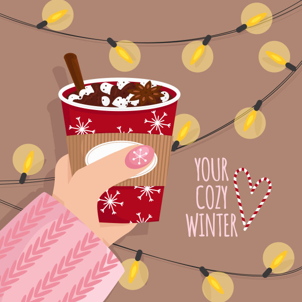 手与热巧克力矢量插图图片下载