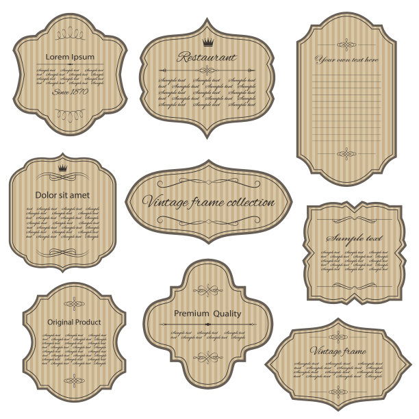 老式纸板框架和标签集。图片下载