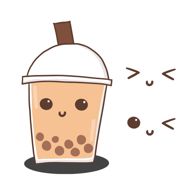 奶茶和可爱的脸蛋。涂鸦画矢量素材图片