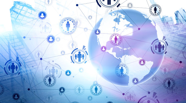 人力资源图标和行星全息图图片下载