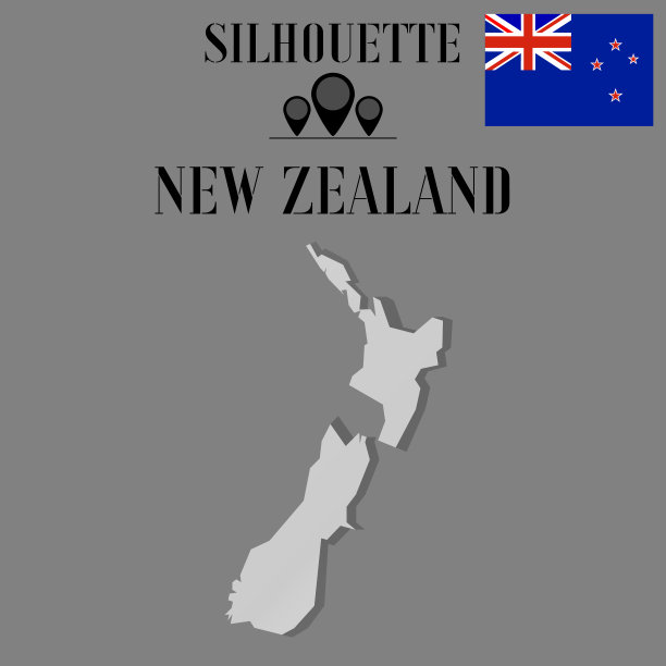 新西兰轮廓世界地图，轮廓轮廓矢量插图，创意设计孤立在背景上，国旗，物体，元素，符号从国家设置。图片下载
