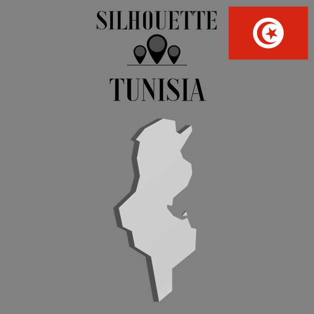 非洲突尼斯轮廓世界地图，轮廓轮廓矢量插图，创意设计孤立在背景上，国旗，物体，元素，符号从国家设置。图片下载
