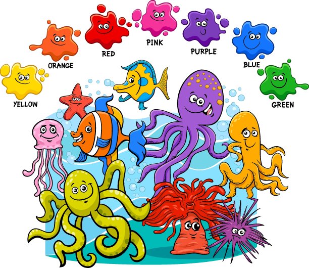基本颜色与海洋生物动物角色组图片下载