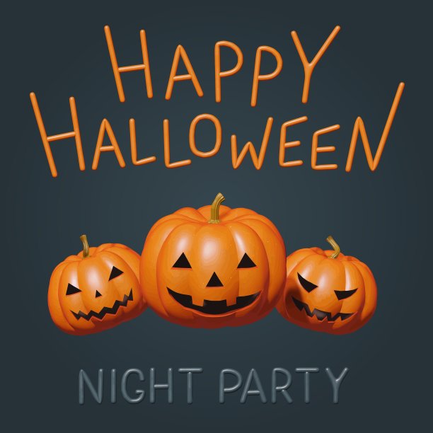 令人毛骨悚然的3d南瓜，夜晚派对的万圣节面孔图片下载