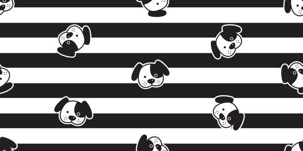 狗无缝图案法国斗牛犬条纹矢量卡通围巾孤立重复墙纸瓷砖背景涂鸦插图设计图片下载