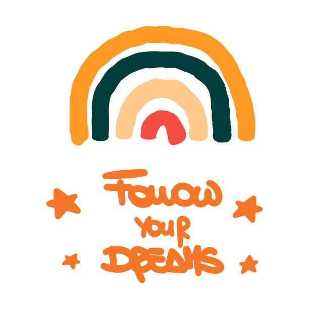 可爱的矢量字母跟随你的梦想卡片与手绘抽象彩色彩虹图片下载