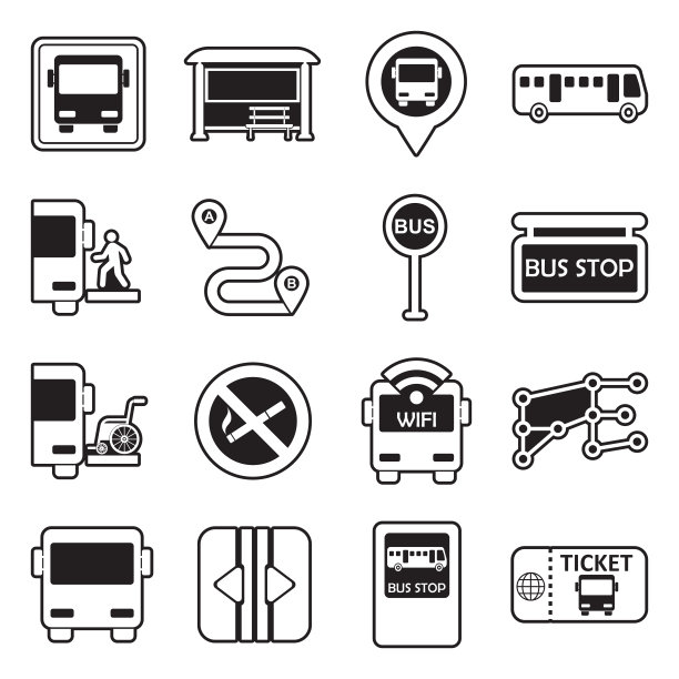 公共汽车图标。线条与填充设计。矢量插图。图片下载