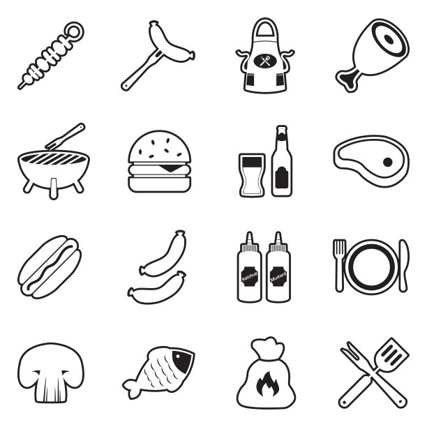 烧烤和烧烤图标。线条与填充设计。矢量插图。图片下载