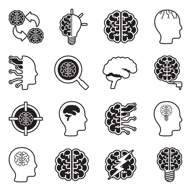 大脑的图标。线条与填充设计。矢量插图。图片下载