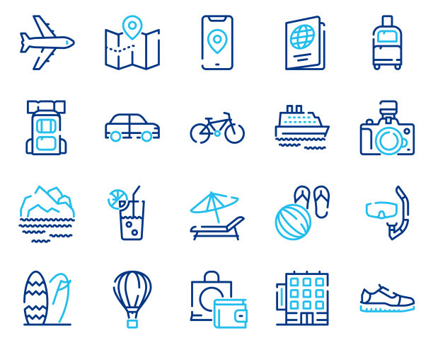 旅行线性矢量图标集图片下载