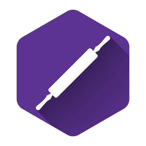 白色滚动针图标孤立与长阴影。紫色的六角按钮。矢量图图片下载