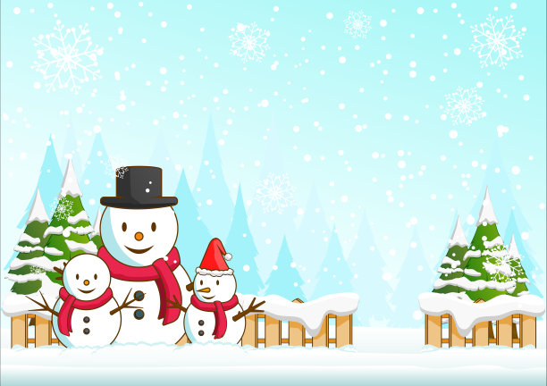 雪人一家圣诞快乐的背景卡图片下载