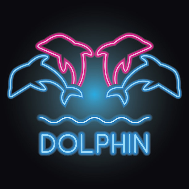 带有霓虹灯效果的海豚图标。矢量图图片下载