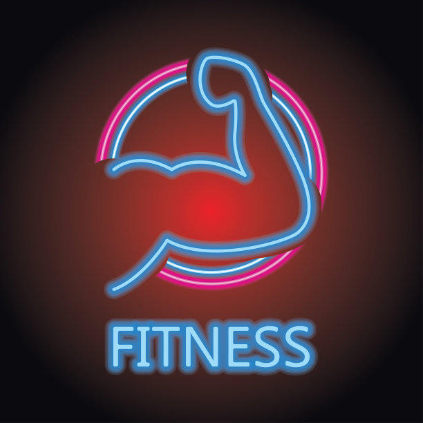霓虹灯效果的健身广告板材。矢量图图片下载