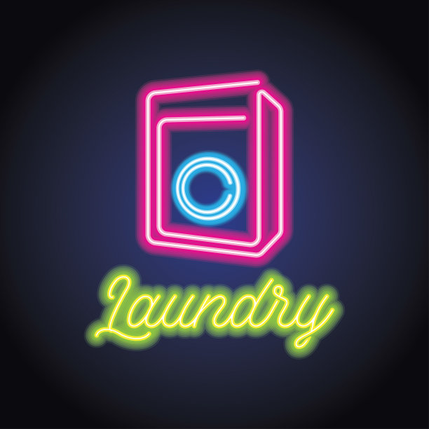 霓虹效果洗衣广告板。矢量图图片下载