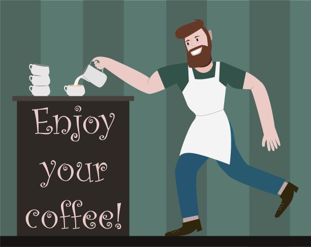 时髦的咖啡师把牛奶倒进咖啡里图片下载
