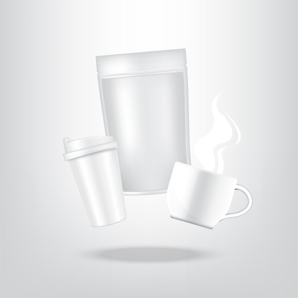 模拟现实的咖啡，袋子和杯子的食品和饮料产品包装的背景。图片下载