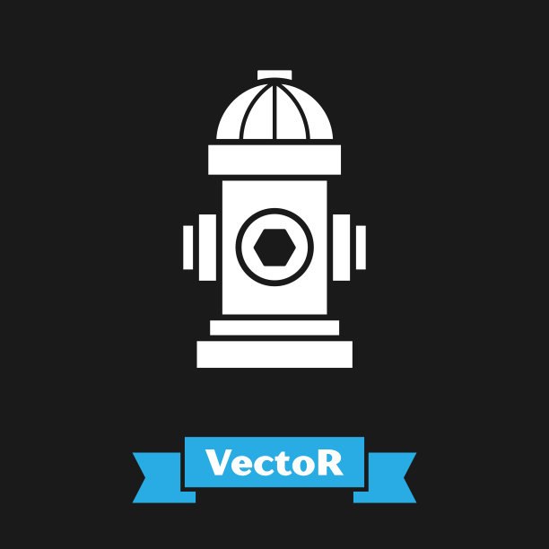 白色消防栓图标孤立在黑色背景上。矢量图图片下载