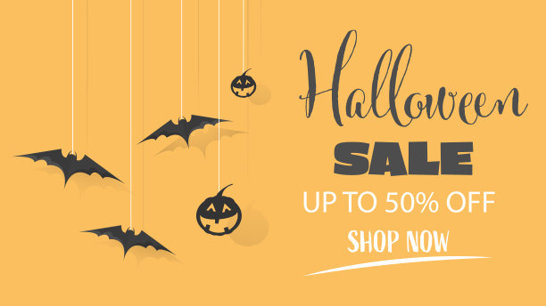 万圣节促销特别优惠横幅假日购物，促销模板设计。矢量插图。图片下载