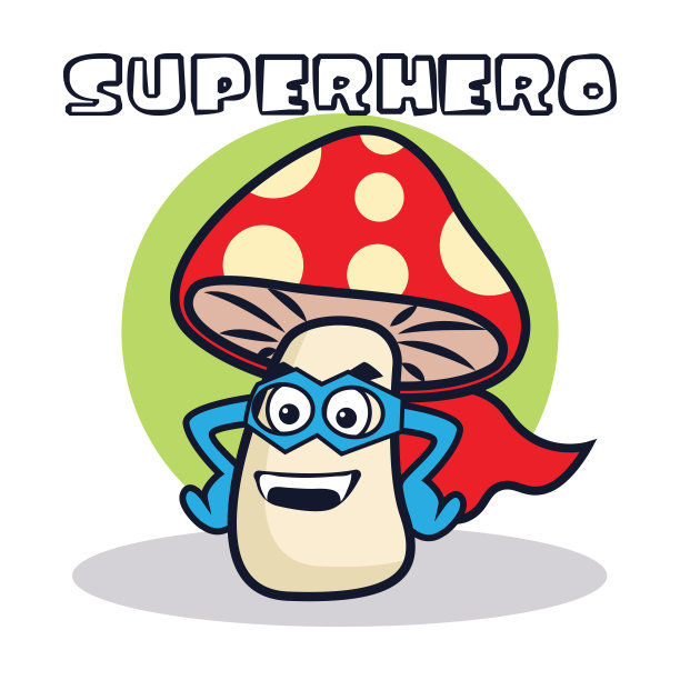 超级英雄蘑菇卡通人物。矢量图图片下载