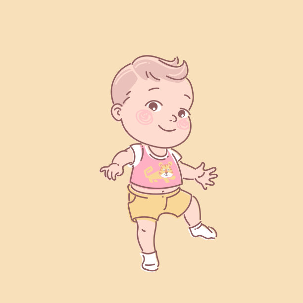 可爱的小男孩，穿着尿布，t恤，短裤。图片下载