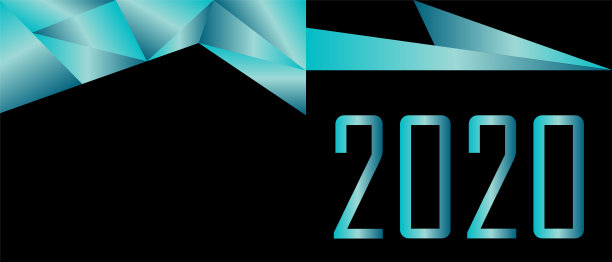 2020年新年快乐，黑色背景上的海洋蓝色多边形横幅图片下载