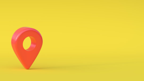 红色的地图指针符号与复制空间在一个柔和的黄色背景图片下载