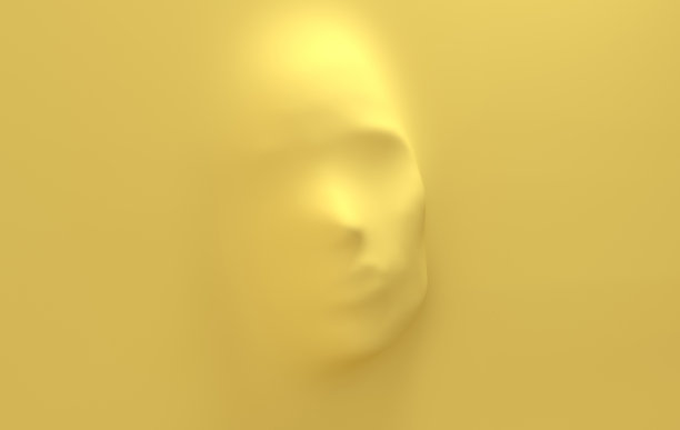 美丽的脸通过弹性织物压。隐藏女人的脸部背景3d渲染。有弹性的材料后面的神秘女人。图片下载