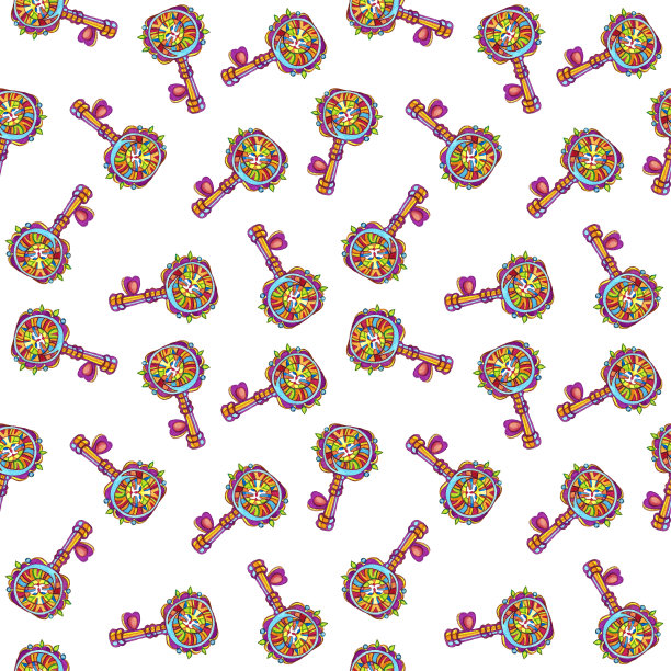 无缝纹理多色键配猫脸亮丽水彩图片下载