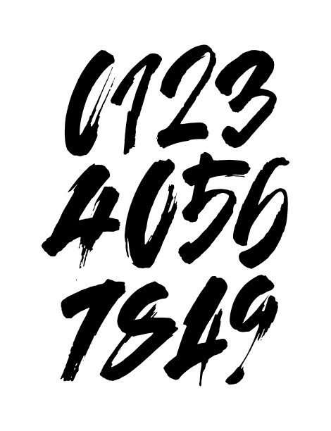 一套丙烯酸书法或墨水数字。ABC为您的设计，在白色背景上刷字母图片下载