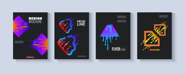 一组模板与标志霓虹喷溅元素平面矢量插图。图片下载