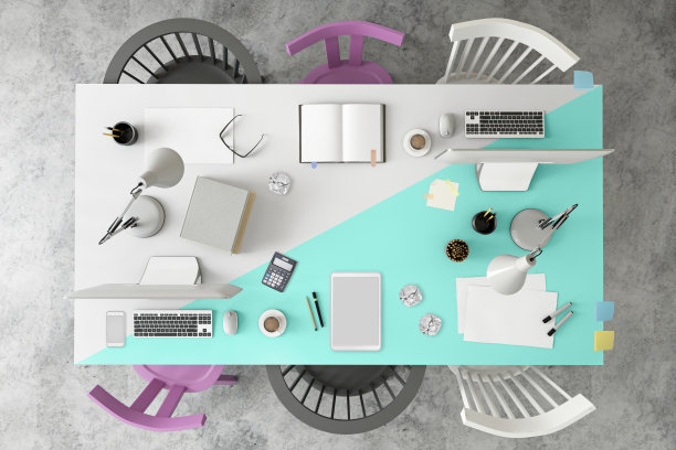 俯视图在大团队办公桌图片下载