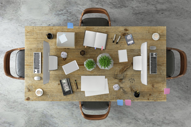 俯视图在大团队办公桌图片下载