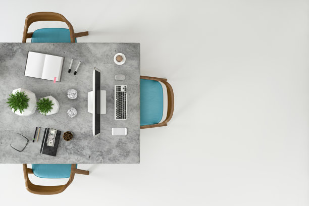 俯视图在大团队办公桌图片下载