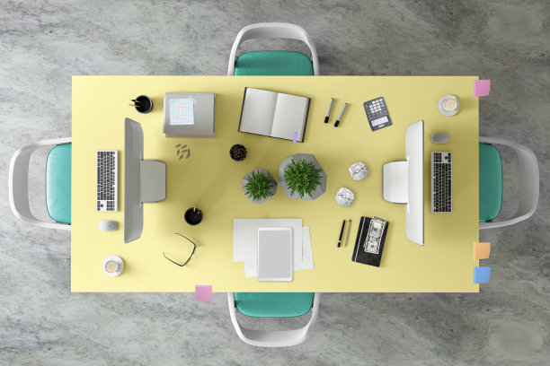 俯视图在大团队办公桌图片下载