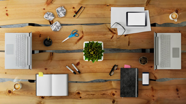 俯视图在大团队办公桌图片下载