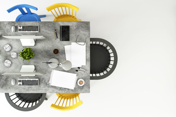 俯视图在大团队办公桌图片下载