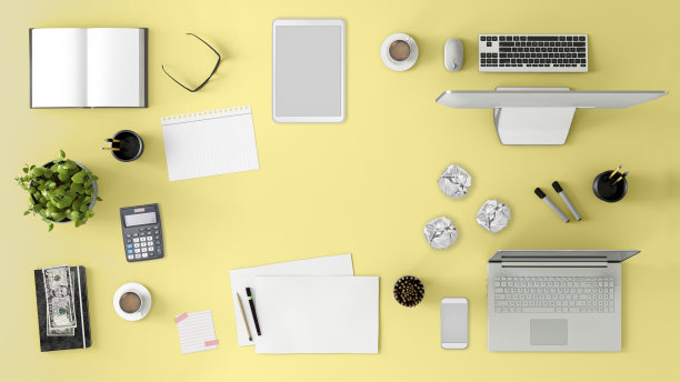 俯视图在大团队办公桌图片下载