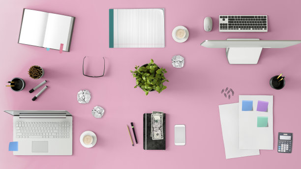 俯视图在大团队办公桌图片下载