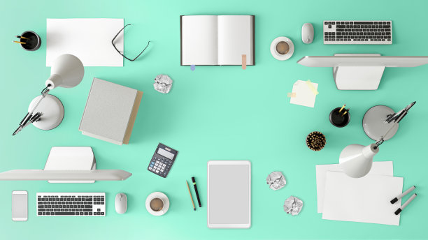 俯视图在大团队办公桌图片下载