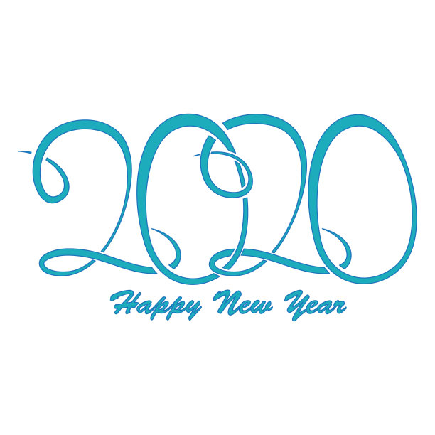 矢量字母2020年新年快乐与绿松石颜色与紫色笔划。空白贺卡字母2020在趋势颜色。图片下载