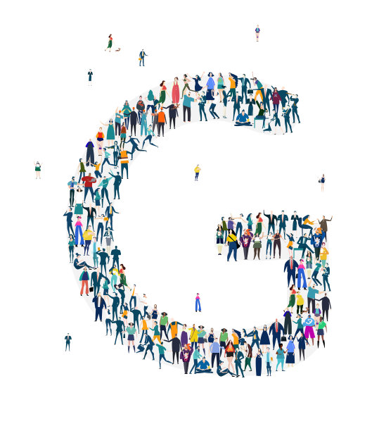 一大群商业人士、工人、家庭成员和学生被组织成字母m。小忙人的图标集合。图片下载