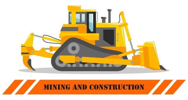 推土机。推土机。重型矿山机械及施工设备详图。矢量插图。图片下载