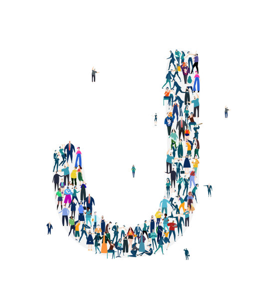 字母表，字体，字母j。一大群商业人士，工人，家庭成员和学生被组织成字母m。图片下载