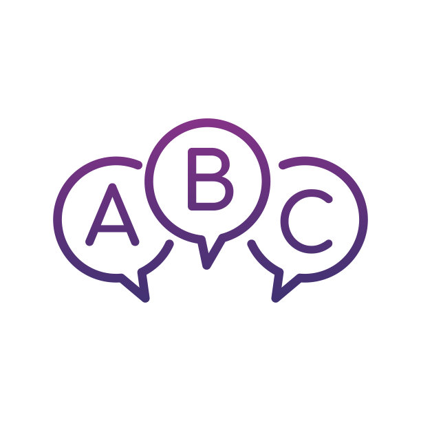 带有ABC字母的三个线性聊天气泡消息，问卷调查、常见问题或测试概念图标，白色背景上的矢量素材图片下载